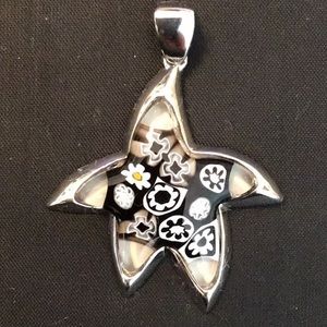 Alan K Black & White Starfish Millefiori Pendant with Yellow Accent